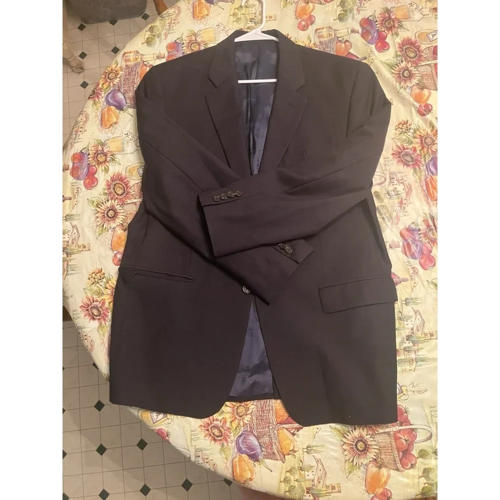Lauren Ralph Lauren Windowpane 100% Wool Blazer 42R Navy Sport Coat